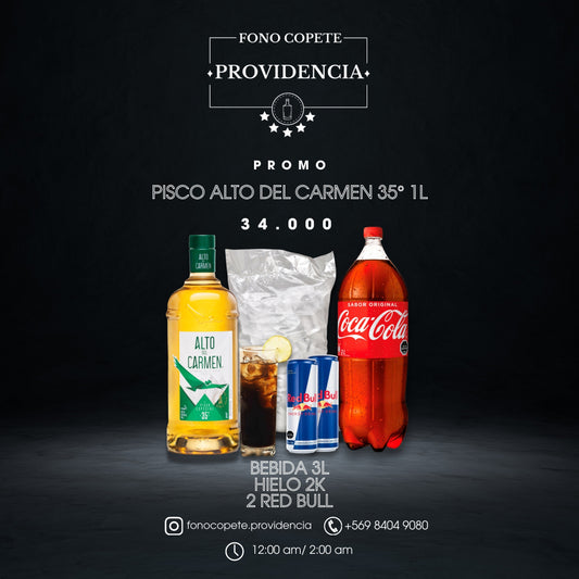 Promo Pisco Alto del Carmen 1L + 2 Energeticas