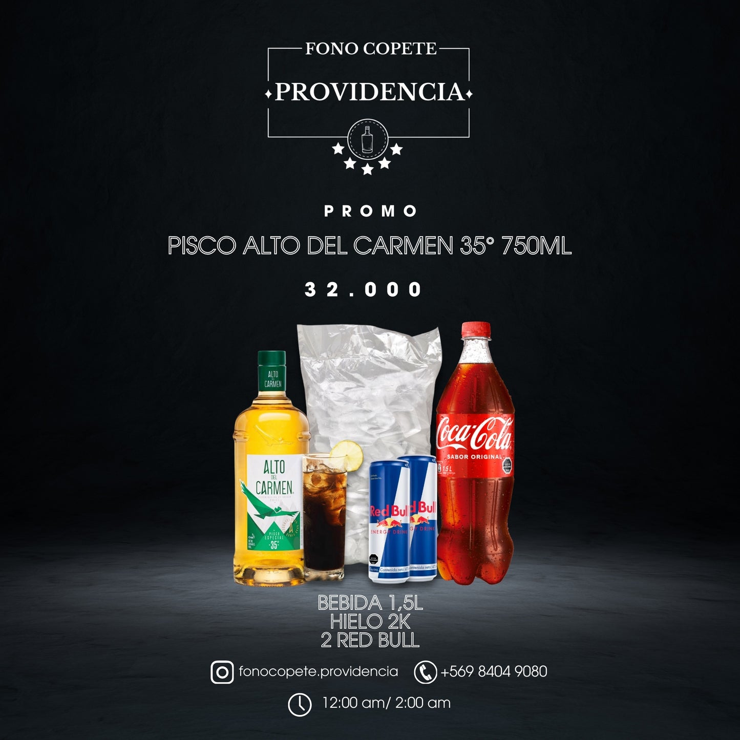 Promo Pisco Alto del Carmen 35º 750ML  + 2 Energeticas