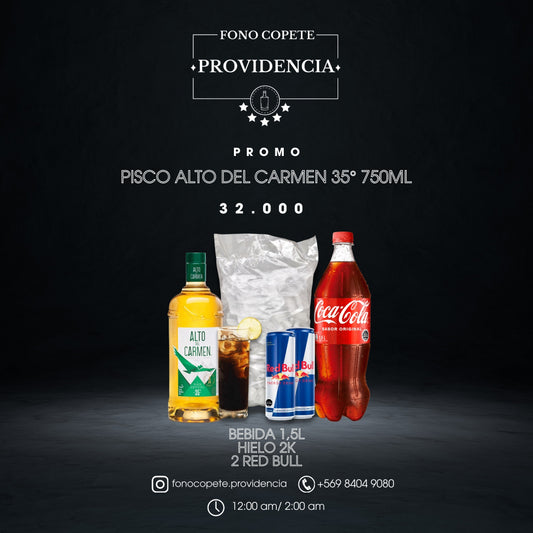Promo Pisco Alto del Carmen 35º 750ML  + 2 Energeticas